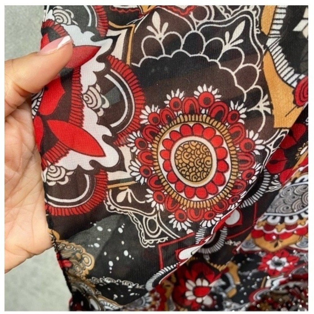 Kimono Boho Paisley Floral Open Front Cardigan Cover Up Indie‎ Hippie Beach - Picture 4 of 8